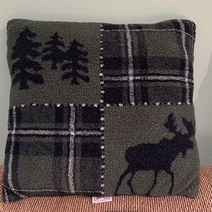 Woolrich Pillow Red Green Plaid Wool Tan Sherpa Backed 15X15 USA Made Cabin